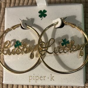 Piper Gold Hoop Earrings with Green Clover